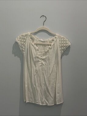 GAP Cream Lace-Trim Peasant Blouse